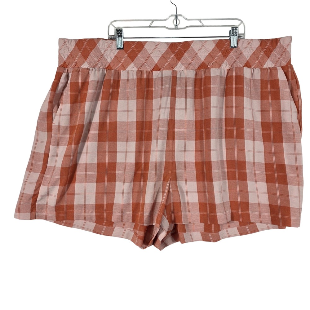 New Torrid Seersucker Pull-On Shorts Womens 4X Apricot Brandy Orange Plaid 5 In